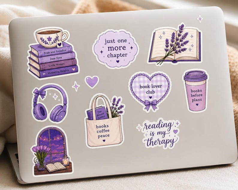 Stickers for Book Lovers | Purple Digital PNG (digital Download) - Etsy