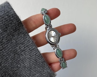 Reloj de jade de lujo para mujer | Elegante pulsera verde | Reloj joya | Regalo para ella