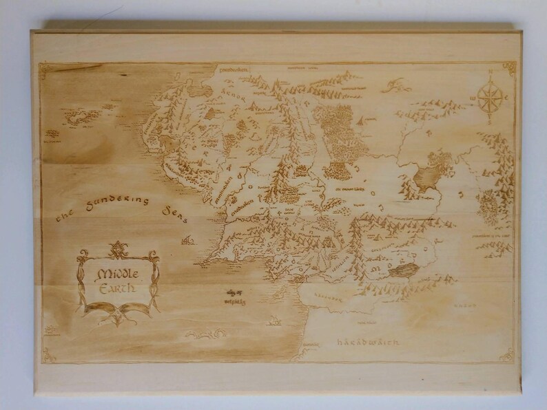 Middle Earth Wooden Etched Map Etsy
