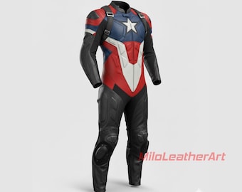 Captain America Cosplay Motorcycle Leather Racing Suit for Men & Women