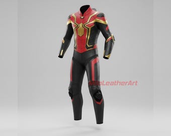 Iron Spider Avengers Motorrad Lederkombi | Rot, Schwarz & Gold Cosplay Biker Anzug