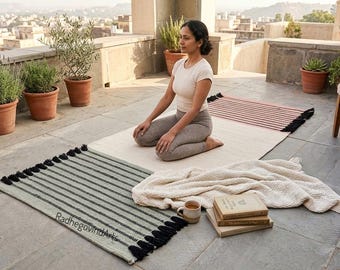 Esterilla de yoga de algodón orgánico a base de hierbas: ecológica, tejida a mano, antideslizante, para ejercicios y meditación, 0,6 x 1,8 m, ideal para viajes.