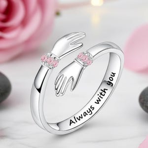 Sterling Silver Hug Ring - Cubic Zirconia - Daughter Gift