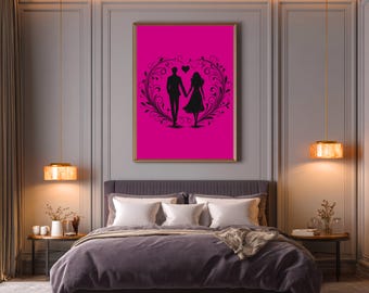 Romantic Couple Silhouette Print | Modern Wall Art | Digital Download