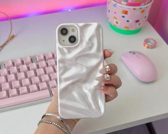 Parelwit getextureerd telefoonhoesje glanzend iriserend vouwontwerp elegante zachte TPU-cover voor iPhone 17 16 15 14 13 12-serie