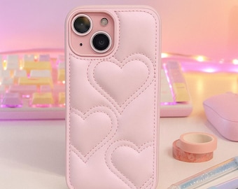 Elegant Quilted Heart Leather Phone Case Luxury Electroplated Soft Cover for iPhone 17 16 15 14 Series Chic Protective Case