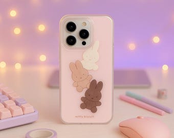 Sweet Bunny Cookie Phone Case Soft Clear Protective Cover Aesthetic Drop-Proof Case for iPhone 16 15 14 Series