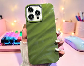 Pleated Wave Phone Case for iPhone 12 13 14 15 16 17, Glossy Minimalist Protective Cover, Modern Solid Color Shockproof Case