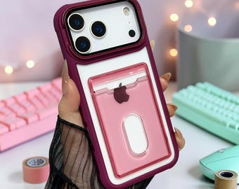 iPhone Case with Card Holder Clear Photo Slot Cover for iPhone 17 16 15 14 13 12 11 Acrylic Frame Protective Case Aesthetic