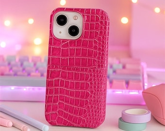 Luxury Crocodile Pattern Phone Case Textured Protective Cover for iPhone 17 16 15 14 13 12 11 Series Chic Faux Leather-Look Design