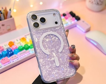Glitter Magnetic Phone Case for iPhone 13 14 15 16 17, Iridescent Clear Shockproof Cover, Sparkly Protective Case