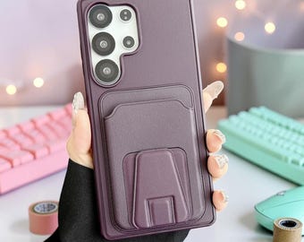 Samsung Phone Case with Card Holder Stand Slim Wallet Cover for Galaxy S26 S25 S24 S23 Shockproof Minimalist Case