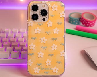 Yellow Daisy Plaid Phone Case Retro Style Floral Cover Cute Protective Case for iPhone 17 16 15 14 Series