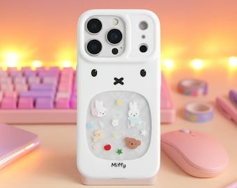 Cute White Bunny Window Phone Case Soft Protective Cute Cover for iPhone 17 16 15 14 Series Kawaii Case