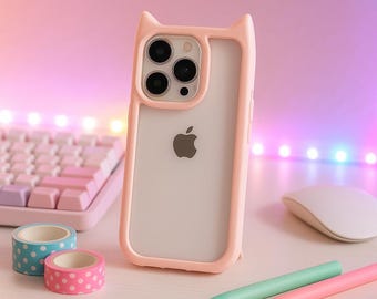 Cat Ear Transparent Phone Case Clear Soft Silicone Cover with Cute Design Shockproof Case for iPhone 17 16 15 14 13 12 Series