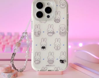 Bunny Print Phone Case Cute Transparent Protective Cover for iPhone 17 16 15 14 13 Series Soft Protective TPU Case