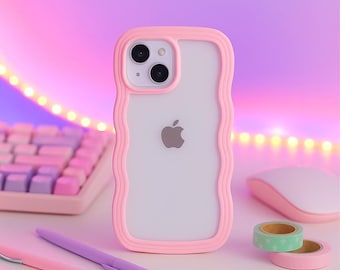 Candy Wavy Edge Phone Case Pastell Bumper Cover in Mehrere Farben Stoßfest Transparent Case für iPhone 17 16 15 14 13 12 11 Serie