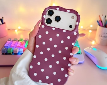 Polka Dot Wavy Phone Case for iPhone 13 14 15 16 17, Cute Retro Aesthetic Protective Cover, Soft Shockproof Minimalist Phone Case