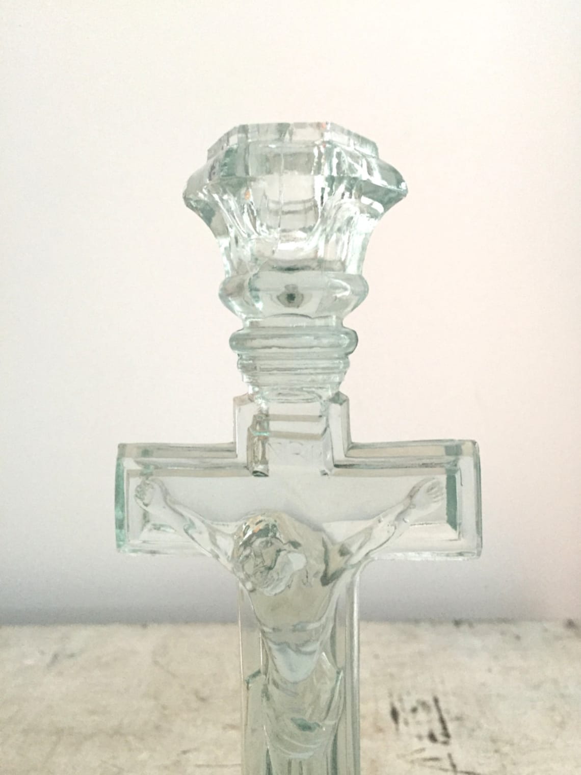 Antique Glass Crucifix Candle Holder - Etsy