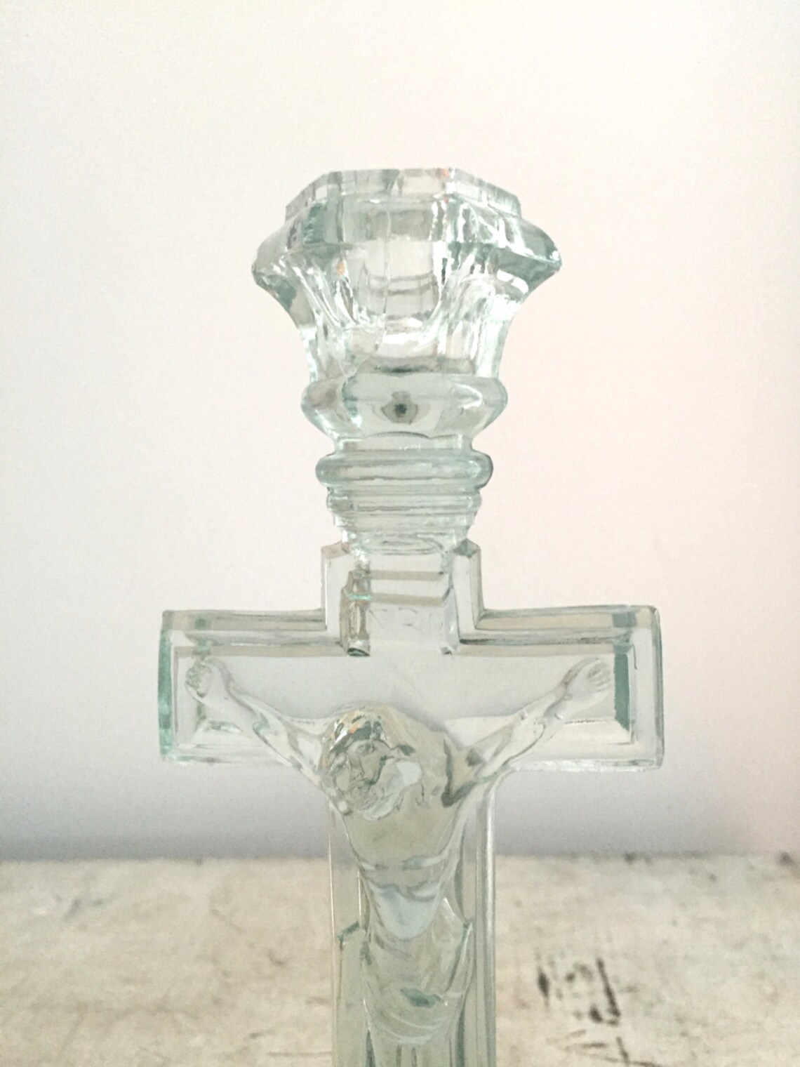 Antique Glass Crucifix Candle Holder Etsy