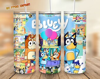 Blue Dog Cartoon 20 Oz Skinny Tumbler Straight/Tapered Wrap Png Instant Download, Cartoon Movie Tumbler Wrap Png Sublimation 04