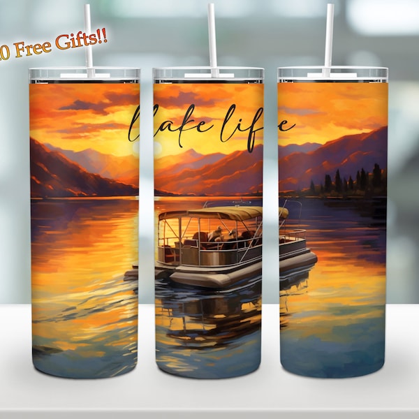 Pontoon Captain, Life is Better at the Lake 20Oz Skinny Tumbler Straight/Tapered Wrap Png Sublimation, Summer Tumbler Png, Digital Download