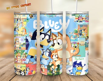 Blue Dog Cartoon 20 Oz Skinny Tumbler Straight/Tapered Wrap Png Instant Download, Cartoon Movie Tumbler Wrap Png Sublimation 09
