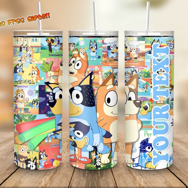 Blue Dog Cartoon 20 Oz Skinny Tumbler Straight/Tapered Wrap Png Instant Download, Cartoon Movie Tumbler Wrap Png Sublimation 05