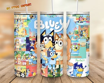 Blue Dog Cartoon 20 Oz Skinny Tumbler Straight/Tapered Wrap Png Instant Download, Cartoon Movie Tumbler Wrap Png Sublimation