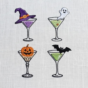 Halloween Cocktail Embroidery Design Bundle, Spooky Drink Embroidery File, Witchy Beverages, Gothic Party, Witch & Ghost Cocktail Pes
