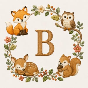 Woodland Animals Monogram Crest Embroidery Design, Baby Name Frame Embroidery File, Fox Deer Owl Machine Embroidery, Nursery Design Pes