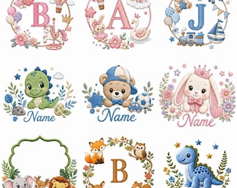 Personalized Baby Boy Girl Frame Embroidery Designs Bundle, Nursery Machine Embroidery Pattern, Custom Baby Name Decor, Baby Shower Gift