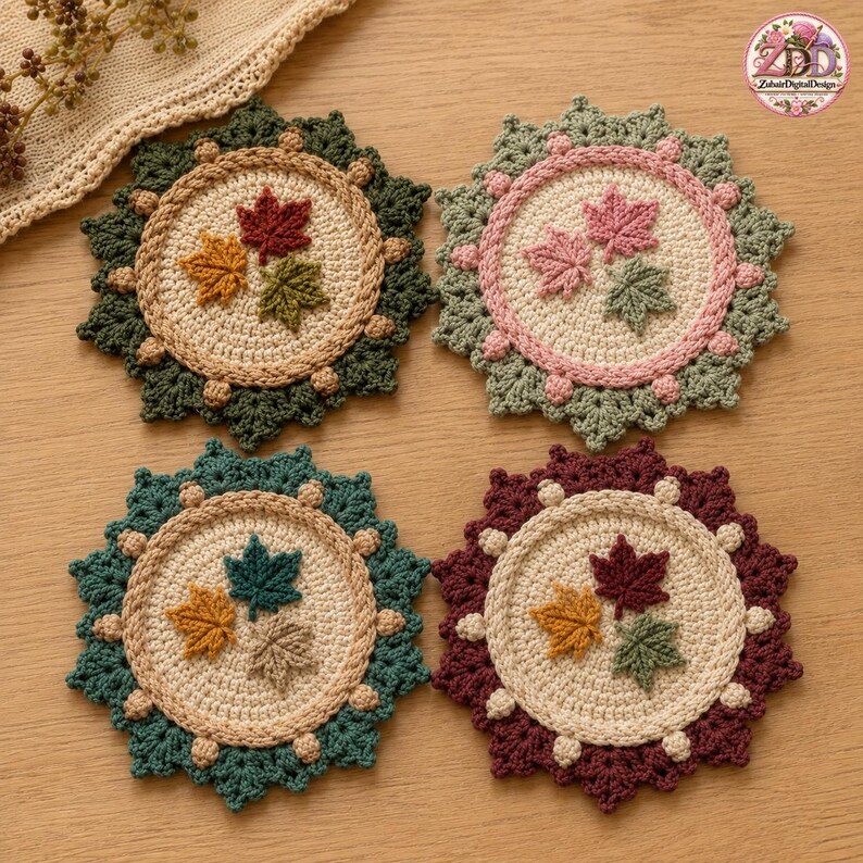 Autumn Maple Crochet Coaster Pattern PDF, 3D Leaf Fall Table Decor ...