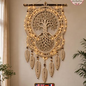 Illuminated Tree of Life Crochet Wall Hanging, Boho Fiber Art (Digital Download)