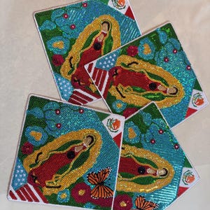 Custom Sequin Patch, Virgin Mary, Mexican Flag, Iron On Applique, Jacket Hat Backpack Emblem