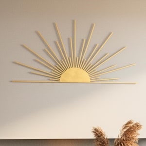 Arte mural de sol en metal dorado - Escultura minimalista de amanecer