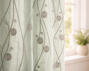 Nursery Linen Curtains, Pastel Spiral Embroidery (Organic, Blackout Options)