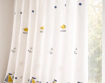 Kids Nursery Curtains: Organic Cotton Fish Print - Blackout or Light-Filtering