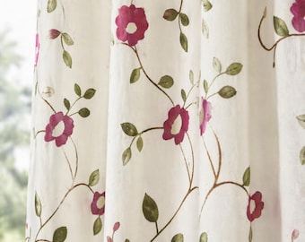 Hand Block Print Organic Cotton Curtains, Red Floral