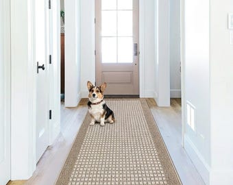 Non Slip - Beige - Washable Carpet Runner Rug with Rubber Backing, Custom Length Floor Mat for Kitchen Hallway Stairs Bedroom Bathroom Entry