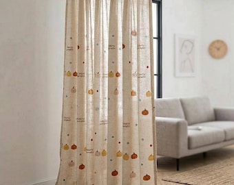Nursery Curtains: Pumpkin pudding print, cute and fun children's room curtains for boys and girls, bay window