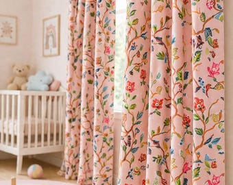Organic Cotton Curtains, Yellow Marigold Floral Block Print, Custom Drapes