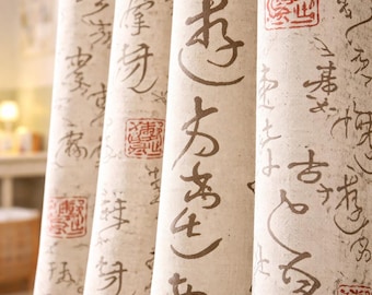 Chinese Style Luxury Thick Linen Cotton Curtains – Blackout or Sheer for Living Room