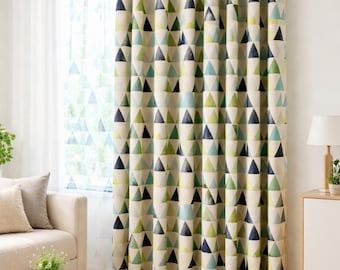 Watercolor Triangle Linen Curtain, Cream Nursery Drapes, Custom Size