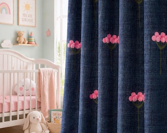 Hand Block Print Organic Cotton Curtains, Floral Vine, Semi Sheer