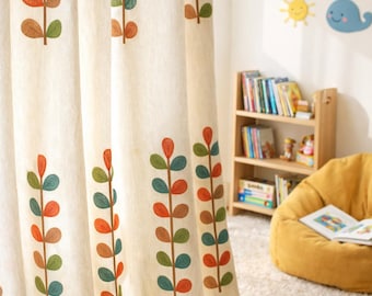 Nursery Linen Curtains, Pastel Spiral Embroidery (Organic, Blackout Options)