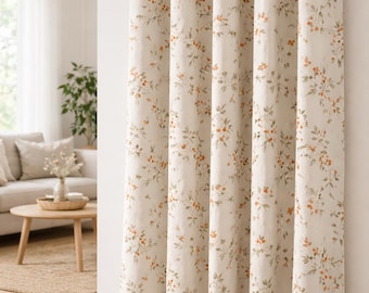 Hand Block Print Organic Cotton Curtains, Red Floral, 1PCS