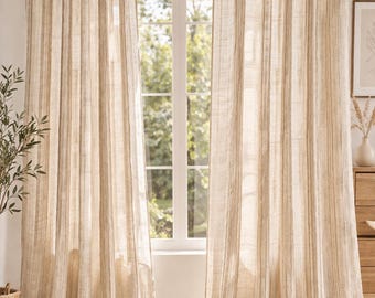 Sheer Linen Curtains: Ivory Striped Design – Custom Sizes & Styles