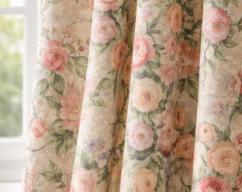 Hand Block Print Organic Cotton Curtains, Floral Vine, Semi Sheer
