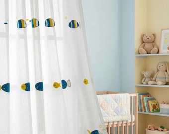 Organic Linen Curtains: Small fish - Blackout or Light Filtering